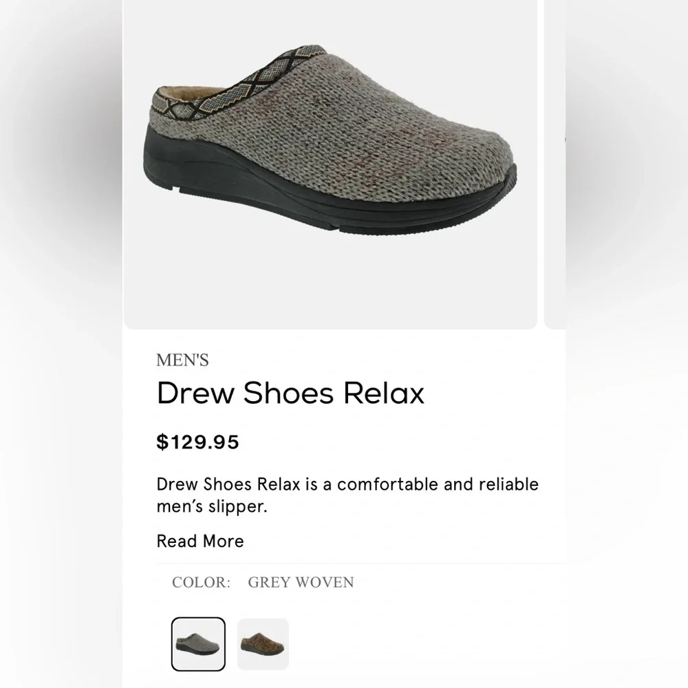 Men’s DREW Shoes Relax Slippers Woven Fabric Slip Resistant- Grey Woven - Sz 11